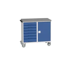 montagetafel 980x1050x600mm linoleumblad 7 laden kast RAL7035