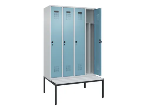 locker met bank,voor scheiding van kleding,HxBxD 2120x1200x815mm,4vak