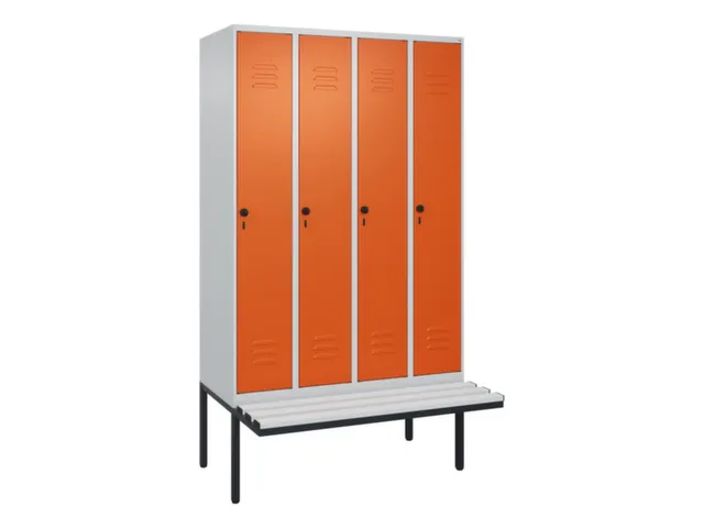 locker met bank,HxBxD 2120x1200x815mm,4vak,vak B 300mm,draaigrendel
