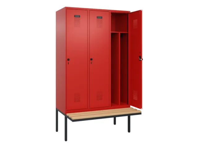 locker met bank,voor scheiding van kleding,HxBxD 2120x1200x815mm,3vak