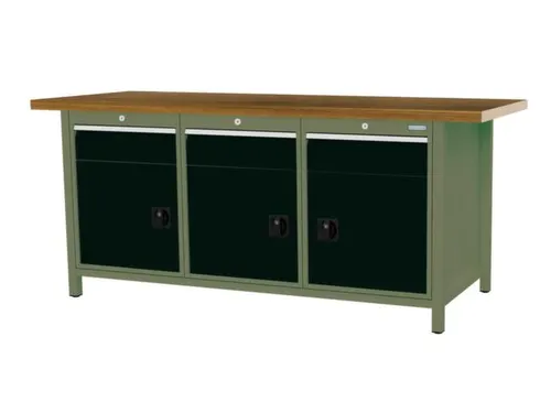 werkbank,HxBxD 860x2000x750mm,onderstel RAL6011,fronten RAL9005