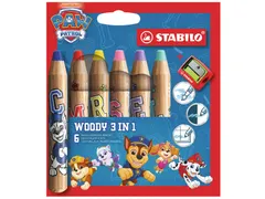 Kleurpotloden STABILO woody 3 in 1 Paw Patrol + slijper 6 stuks