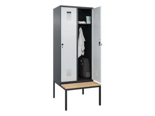 locker met bank,HxBxD 2120x800x815mm,2vak,vak B 400mm,draaigrendel