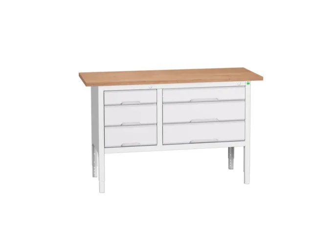 werkbank,HxBxD 830-930x1500x600mm,multiplexblad,uitrusting: 6lades