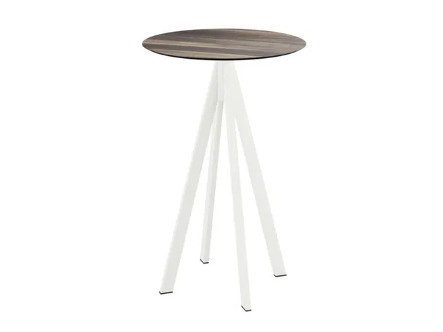 statafel,HxØ 1090x700mm,rond,4voeten wit,blad HPL Tropical Wood