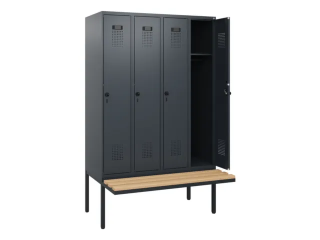 locker met bank,HxBxD 1950x1200x815mm,4vak,vak B 300mm,draaigrendel