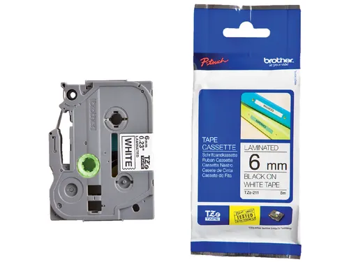 Labeltape Brother P-touch TZe-211 standaard 6mm zwart op wit