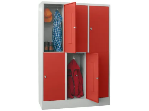 lockerkast,HxBxD 1850x1200x500mm,3x2vakken,RAL7035,front RAL3000