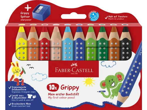 Kleurpotlood Faber-Castell Grippy XXL Jumbo etui 10 stuks en puntensli