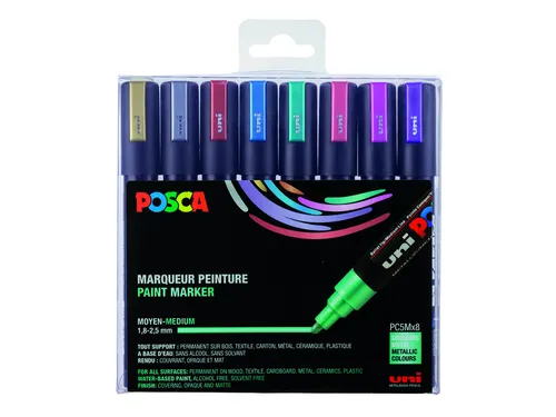 Verfstift Posca PC5M Medium Punt 1,8-2,5mm 8st metallic kleuren