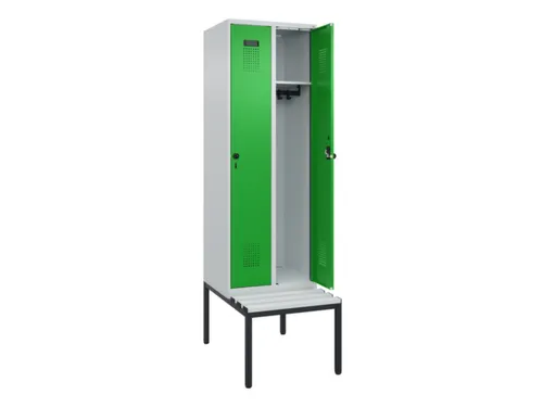 locker met bank,HxBxD 2120x600x815mm,2vak,vak B 300mm,draaigrendel