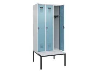 locker met bank,HxBxD 2120x900x815mm,3vak,vak B 300mm,draaigrendel - 1