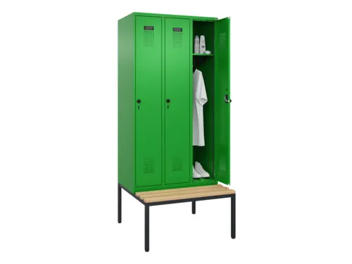 locker met bank,HxBxD 2120x900x815mm,3vak,vak B 300mm,draaigrendel