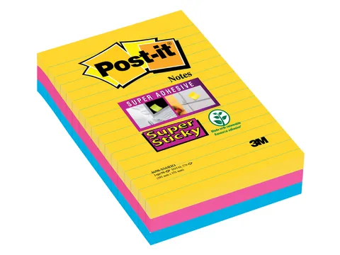 Memoblok 3M Post-it 4690 Super Sticky 101x152mm lijn Rio Assorti