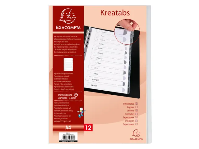 Tabbladen PP Kreatab s A4 12tabs transp.