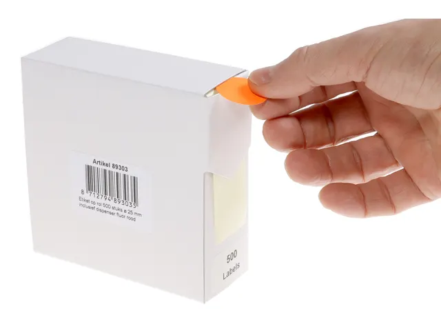 Etiquette sur rouleau 25mm rouge fluo + dévidoir 500 pièces
