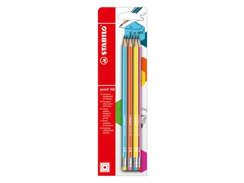 Potlood STABILO grafiet 160 HB met gumtop assorti blister à 6 stuks