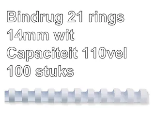 Bindrug GBC 14mm 21-rings A4 wit 100stuks - 2