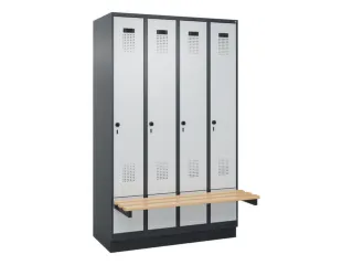 locker met bank,HxBxD 1950x1200x815mm,4vak,vak B 300mm,draaigrendel - 2