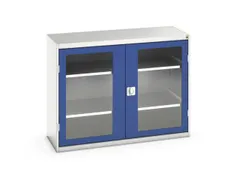 vitrinekast 1000x1300x550mm 2xStalen bodem romp RAL7035 front RAL5010