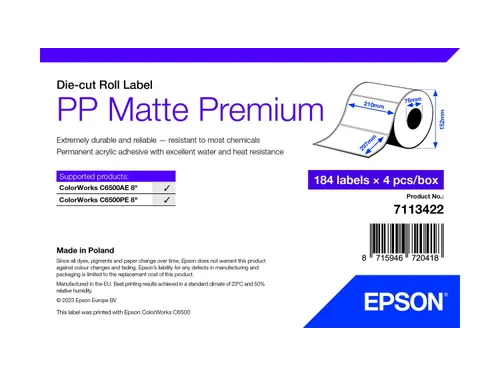 Epson 7113422, Wit, Zelfklevend printerlabel, Gestanste etiket, Rol, I