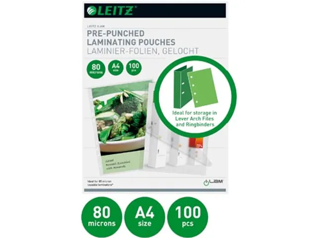 Leitz iLAM lamineerhoezen met perforatieband A4 80 micron 100 stuks