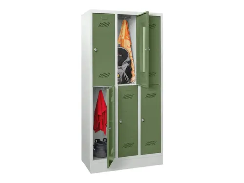 dubbeldekse locker,HxBxD 1850x900x500mm,3x2vak.,RAL7035,front RAL6011