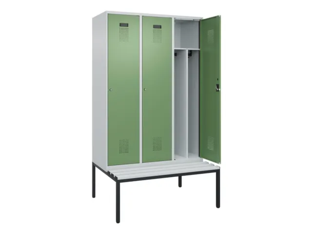 locker met bank,voor scheiding van kleding,HxBxD 2120x1200x815mm,3vak