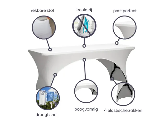 Hoes Voor Rechthoekige Tafel - Boogvormig - WIT