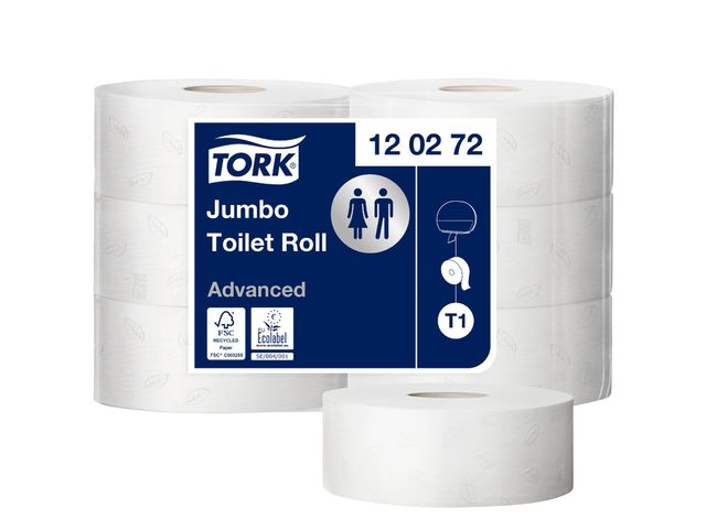 Toiletpapier Tork T1 Jumbo 2-laags Wit Advanced 120274 | ToiletHygieneShop.nl