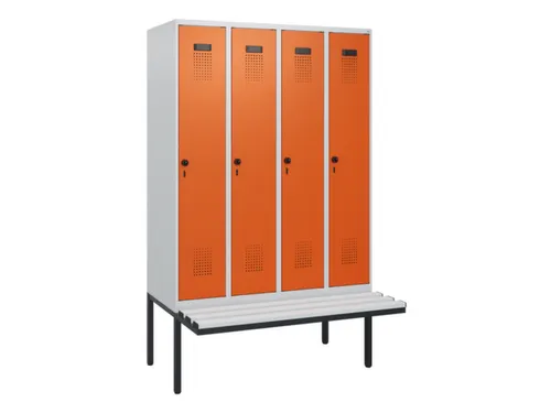locker met bank,HxBxD 1950x1200x815mm,4vak,vak B 300mm,draaigrendel