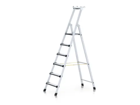 trapladder,eenzijdig,6treden,m. bekleding,stand H 1,25m,balk L 2,06m