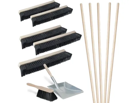 Bezemset,5xpaardenhaarbezem,5xsteel,1xstoffer+blik,Werk b 500mm