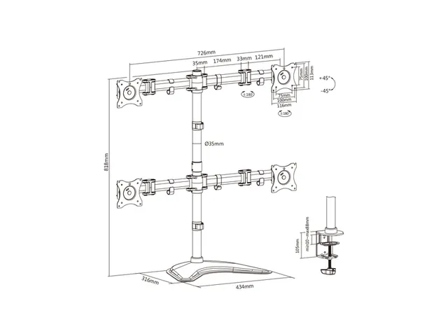 Support 4 écrans Noir