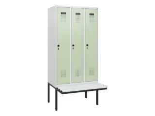 locker met bank,HxBxD 1950x900x815mm,3vak,vak B 300mm,draaigrendel - 2
