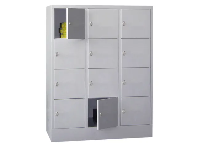 lockerkast,HxBxD 1518x1200x500mm,3x4vakken,RAL7035,front RAL7035