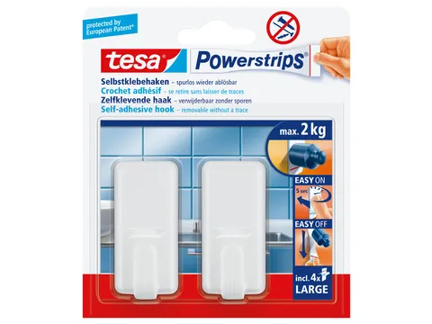Haken tesa Powerstrips LARGE Classic zelfklevend verwijderbaar wit 2 s