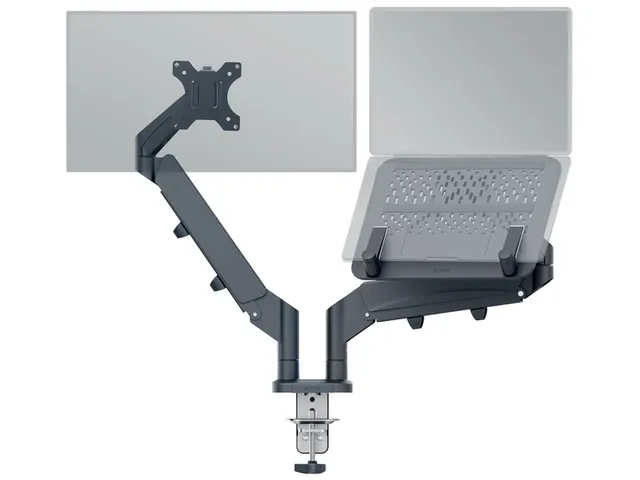 Monitor- en laptoparm Leitz Ergo ruimtebesparend dubbel donkergrijs