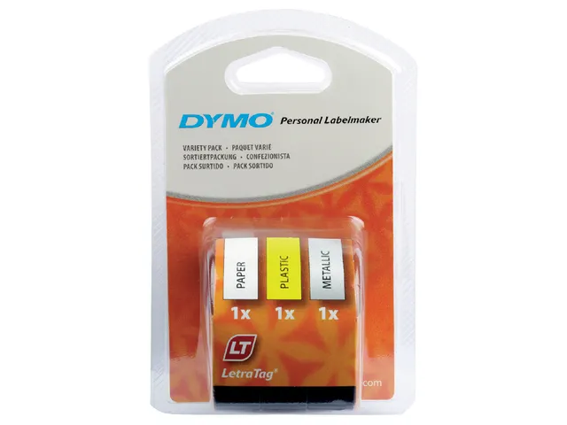 Labeltape Dymo Letratag 91240 3-pack Assorti 12mm