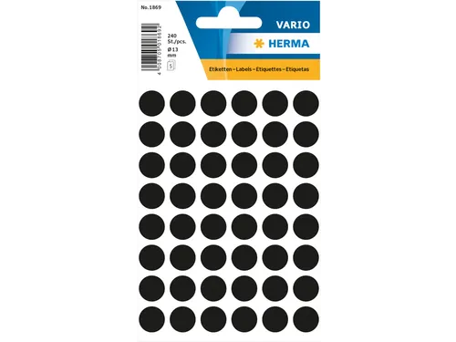 HERMA 1869 Multipurpose etiketten Rond 13mm Zwart 240 stuks