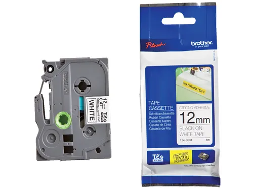 Labeltape Brother P-touch TZe-S231 extra sterk klevend 12mm zwart op w