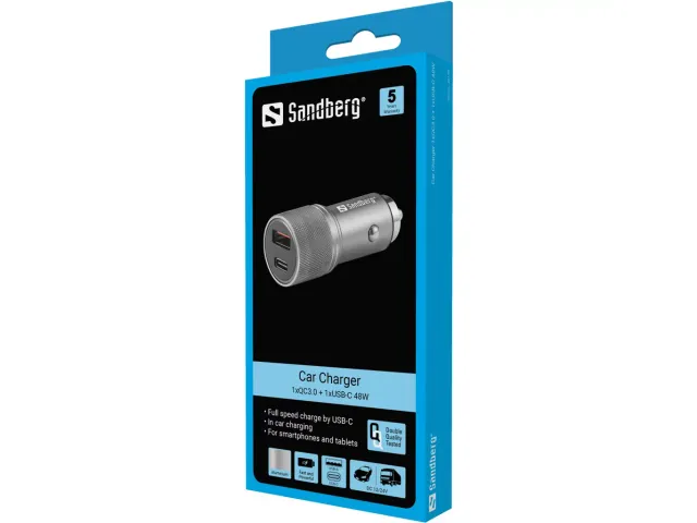 Sandberg Car Charger 1xQC3.0 en 1xUSB-C 48W Zwart