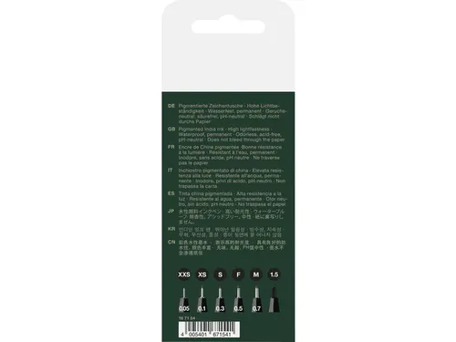 Tekenstift Pitt Artist Pen 199 zwart 6 stuks XXS XS S F M en 1.5
