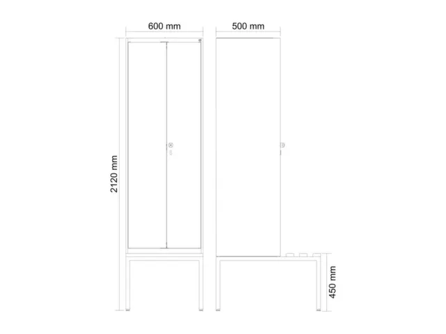 locker met bank,voor scheiding van kleding,HxBxD 2120x600x815mm,2vak