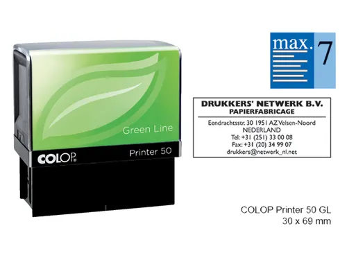 Tekststempel Colop 50 green line+bon 7regels 69x30mm blauw