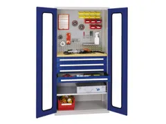 Materiaalkast Vensterdeuren 1950x1000x600mm 4laden 1legbord Ral5010