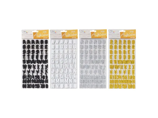 Stickers Alfabet glitter zwart wit zilver 3 assorti