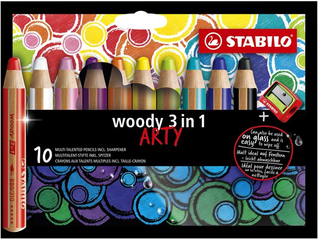Kleurpotloden STABILO Woody 880/10-1-20 etui à 10 kleuren met puntens | KleurpotlodenWinkel.nl