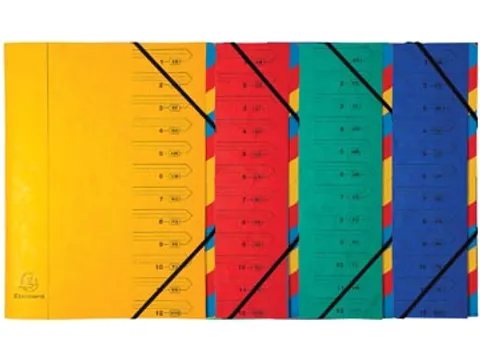 Sorteermap A4 12 vaks assorti kleuren karton