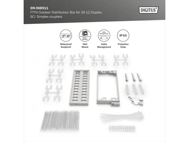 FTTH-verdeelkast buiten 24 LC duplex of 24 SC simplex koppelingen